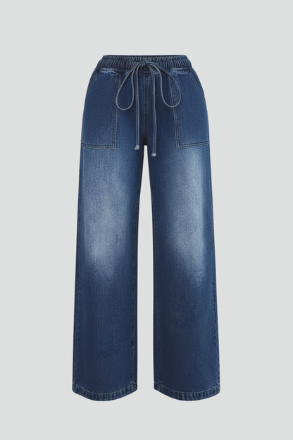 Pantaloni Donna Tempo Libero Gamba Larga Vita Regolabile Tasche Tasche - Brentozzi