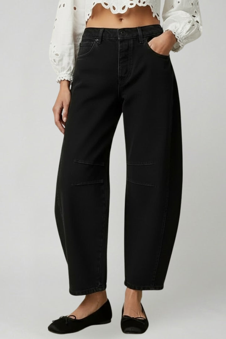 Jeans Donna Denim Stretch Vita Alta Gamba Larga