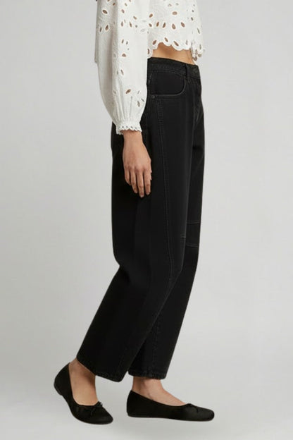 Jeans Donna Denim Stretch Vita Alta Gamba Larga