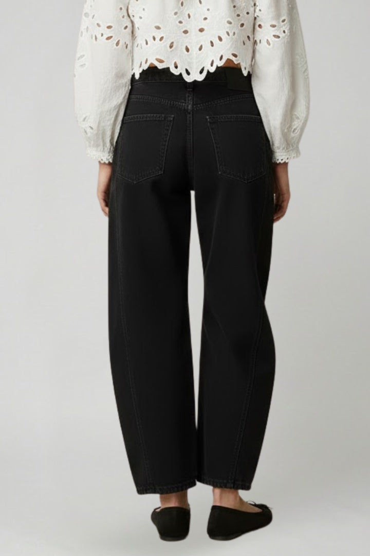 Jeans Donna Denim Stretch Vita Alta Gamba Larga