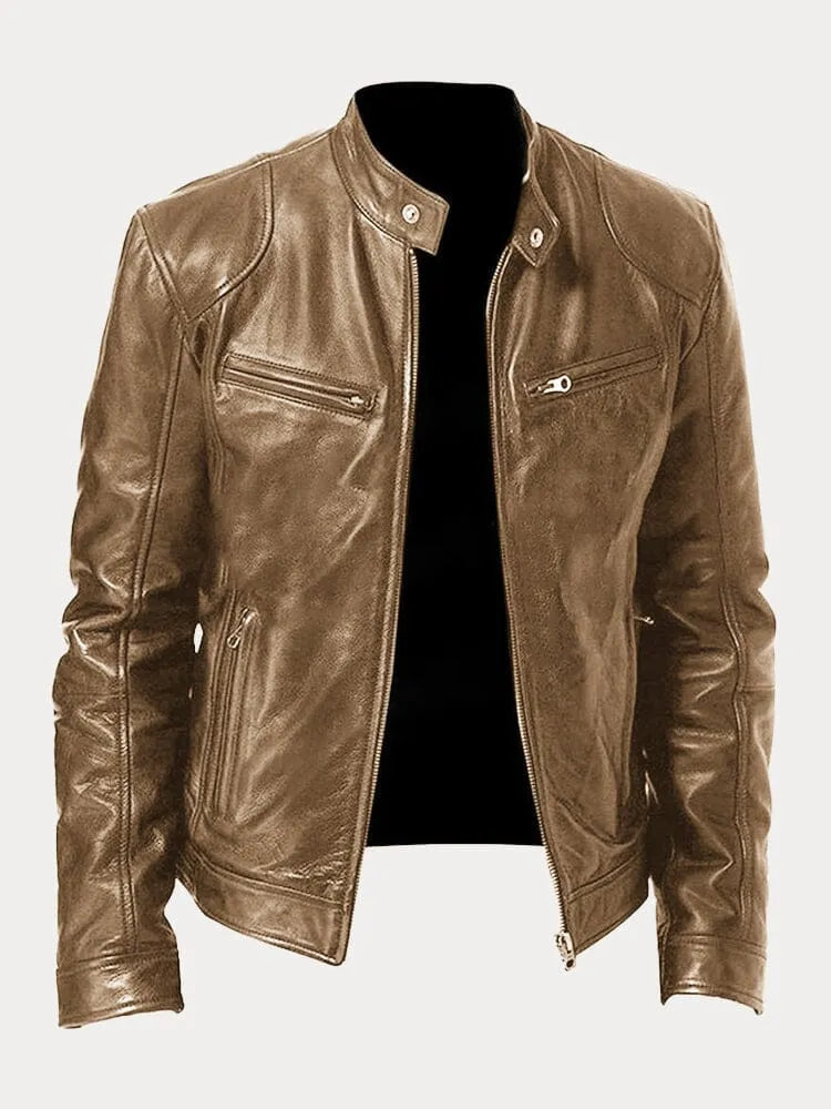 Giacca Biker Donna in Pelle Collo Alto