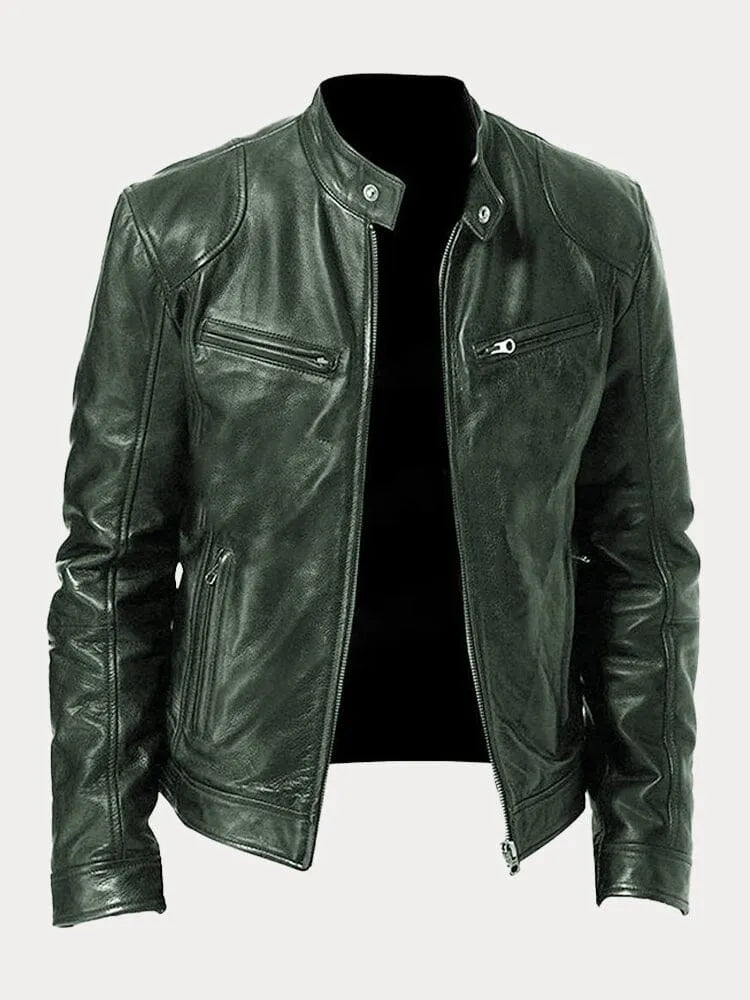 Giacca Biker Donna in Pelle Collo Alto