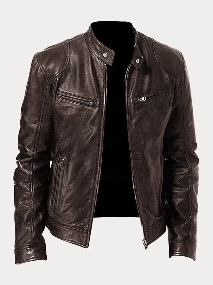 Giacca Biker Donna in Pelle Collo Alto