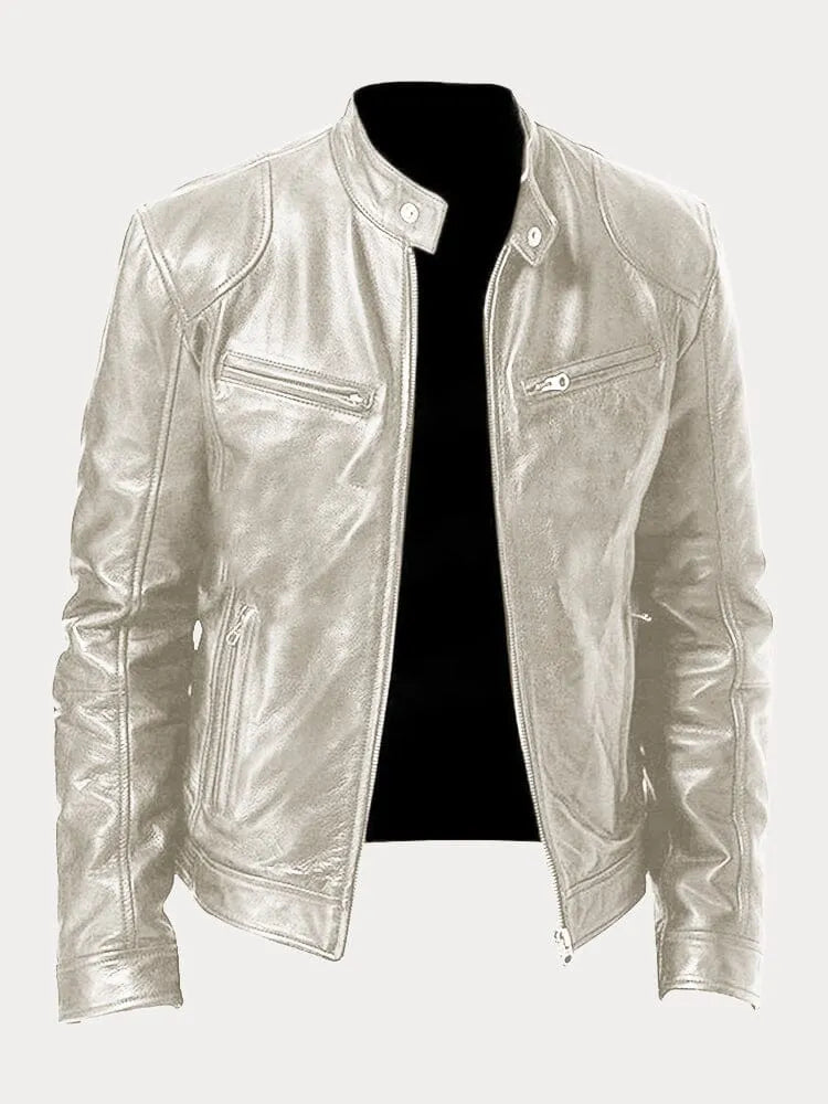 Giacca Biker Donna in Pelle Collo Alto