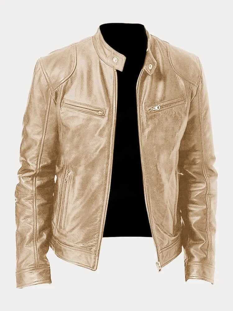 Giacca Biker Donna in Pelle Collo Alto