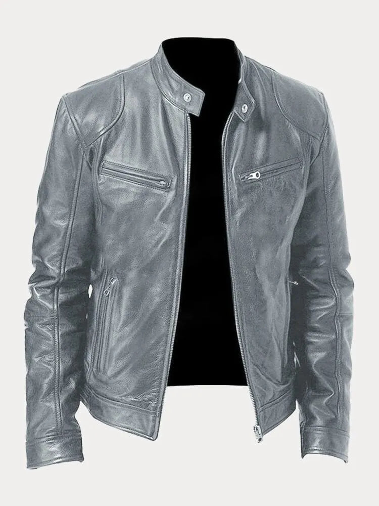 Giacca Biker Donna in Pelle Collo Alto