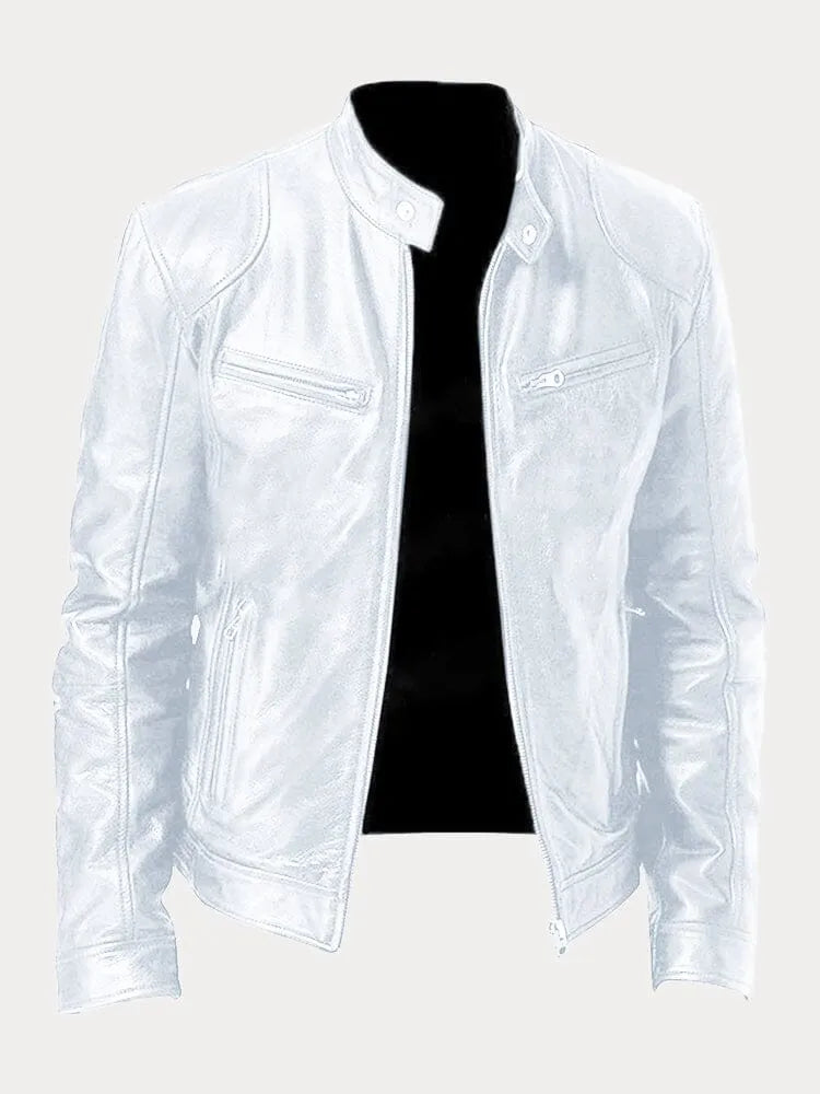 Giacca Biker Donna in Pelle Collo Alto