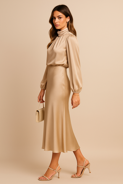 Abito Midi Donna Manica Lunga Elegante