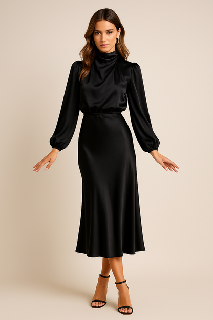 Abito Midi Donna Manica Lunga Elegante