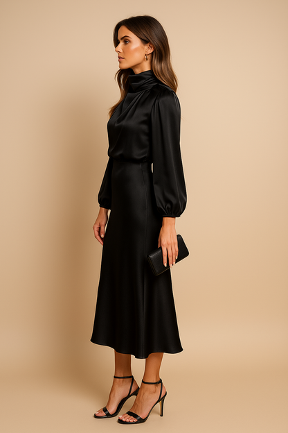 Abito Midi Donna Manica Lunga Elegante