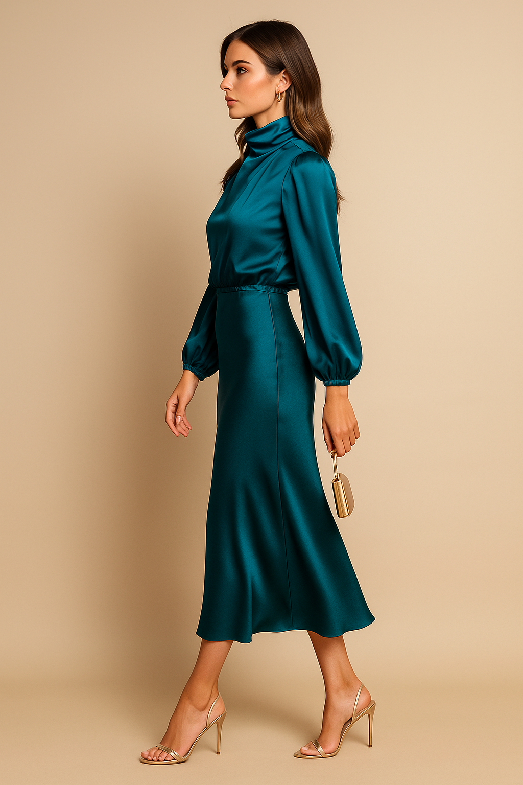 Abito Midi Donna Manica Lunga Elegante