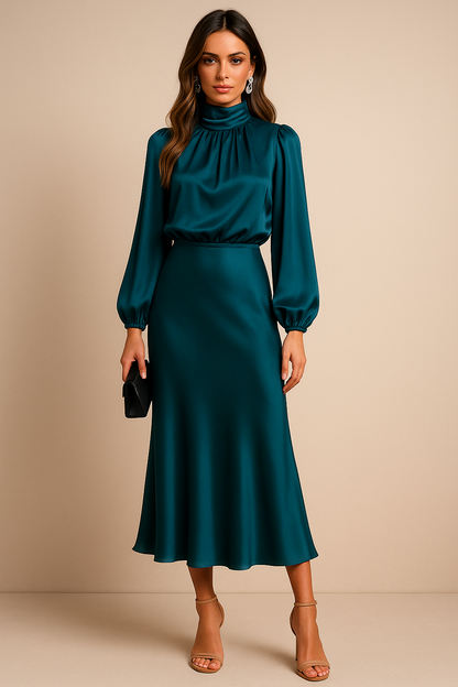 Abito Midi Donna Manica Lunga Elegante