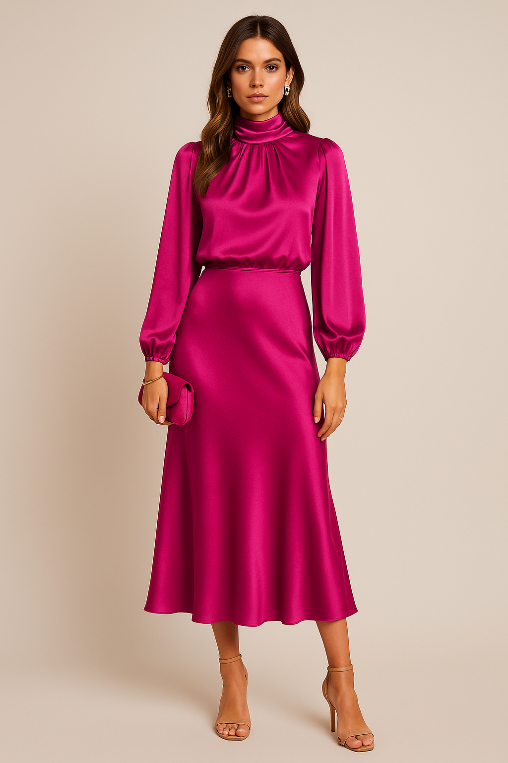 Abito Midi Donna Manica Lunga Elegante