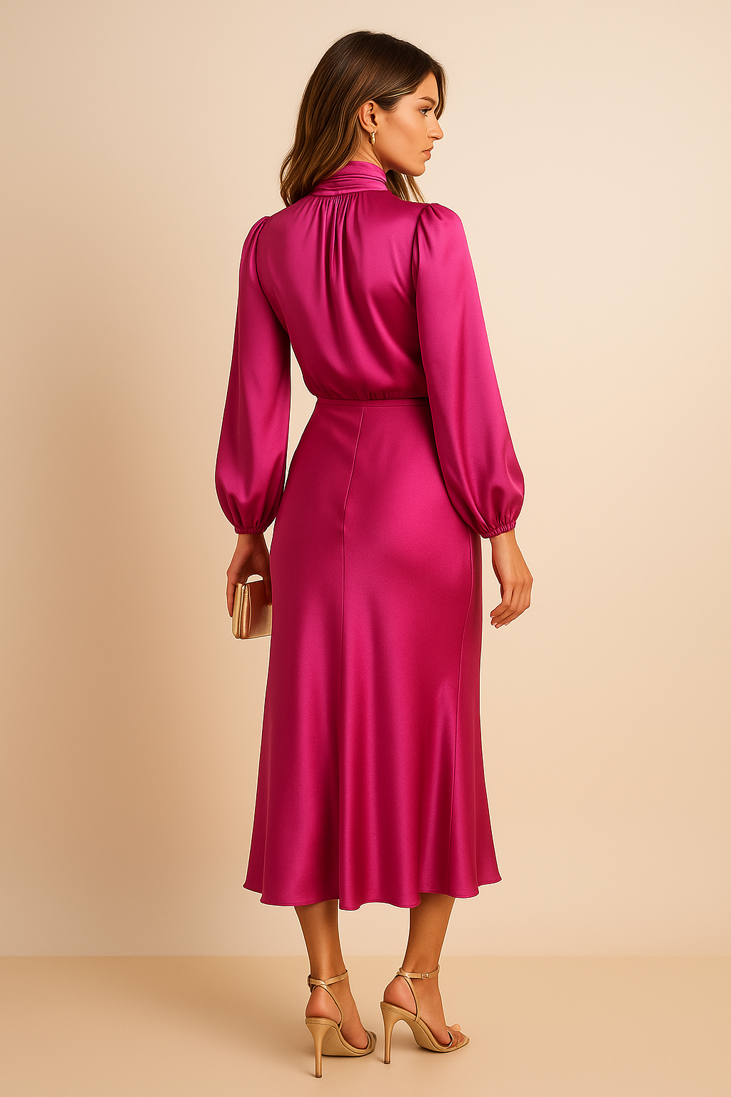 Abito Midi Donna Manica Lunga Elegante
