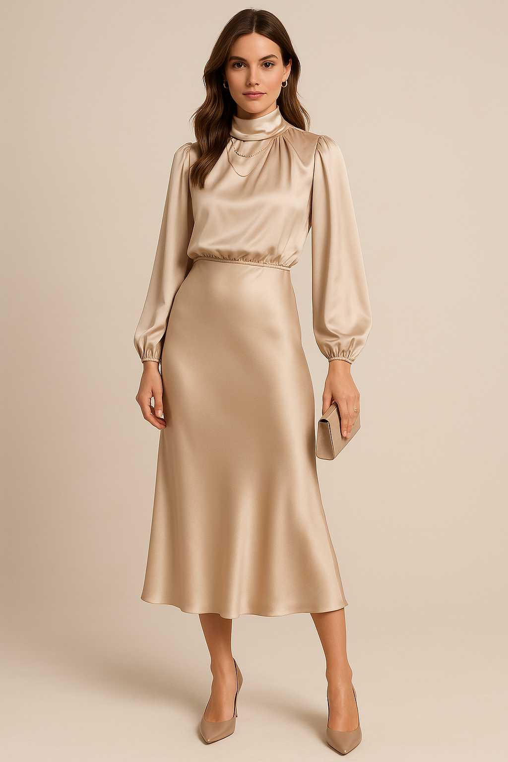 Abito Midi Donna Manica Lunga Elegante - Brentozzi