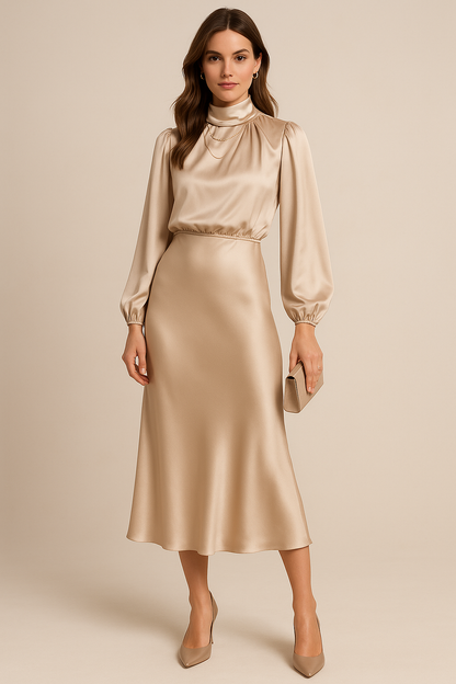 Abito Midi Donna Manica Lunga Elegante - Brentozzi