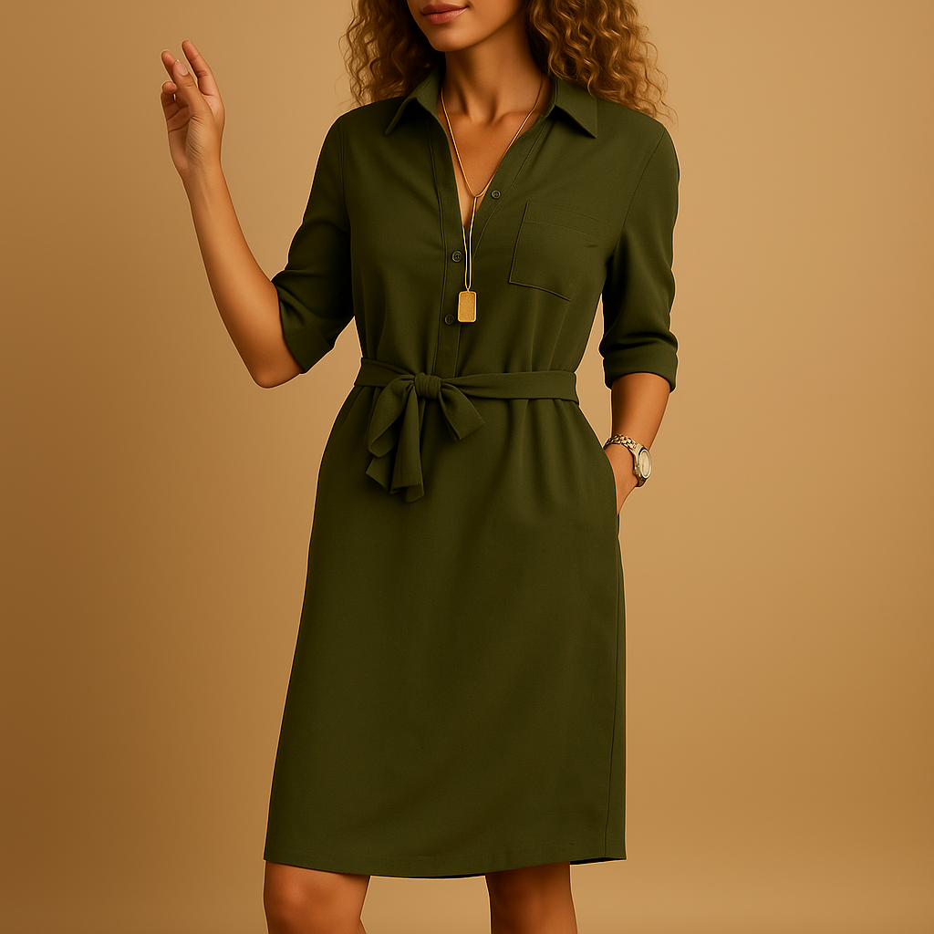 Abito Midi Donna in Tessuto con Cintura a Fiocco