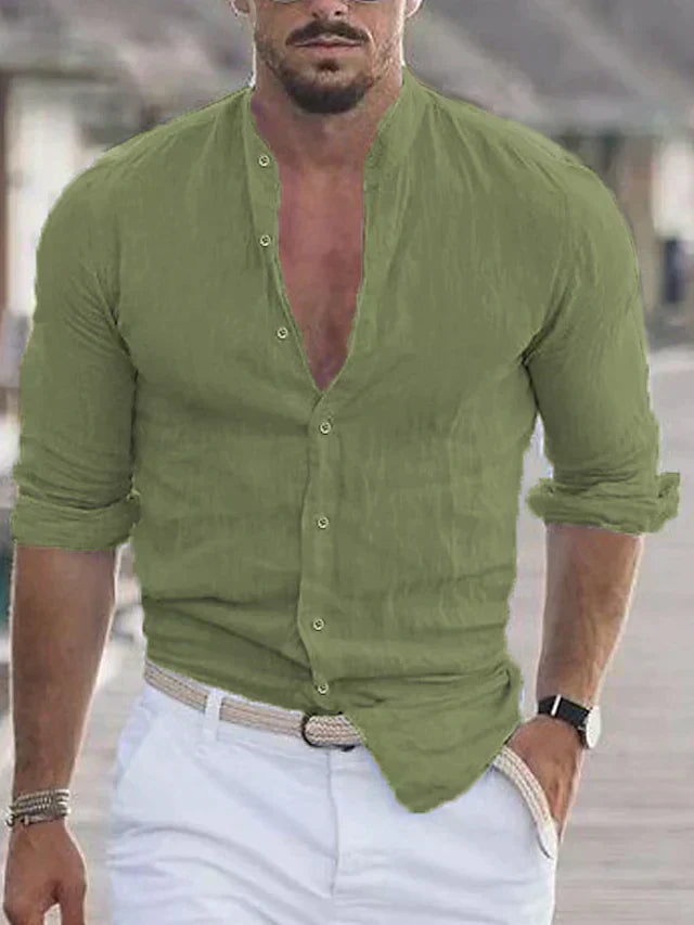 Camicia Henley Uomo Manica Lunga Casual