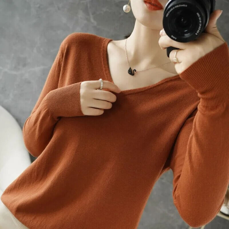 Maglione Donna Scollo a V Maglia Morbida Comodo Invernale