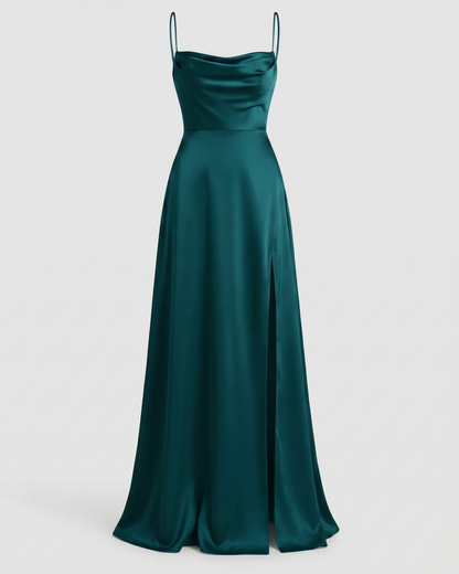Abito Maxi Donna Scollo Alto con Spacco