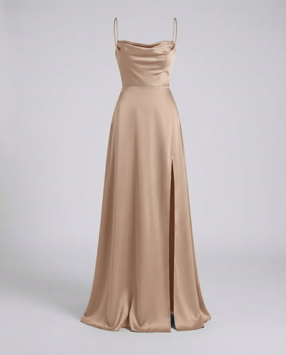 Abito Maxi Donna Scollo Alto con Spacco