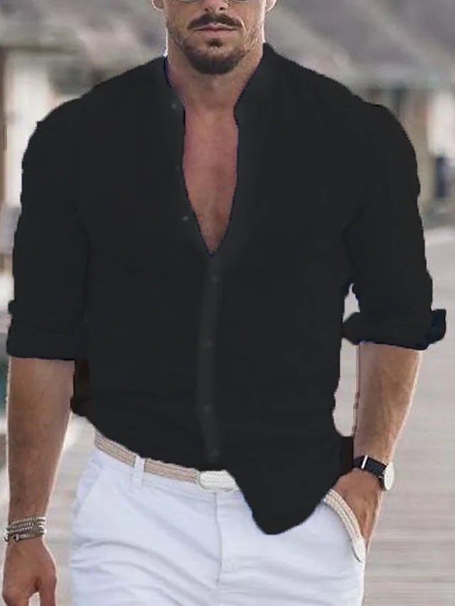 Camicia Henley Uomo Manica Lunga Casual