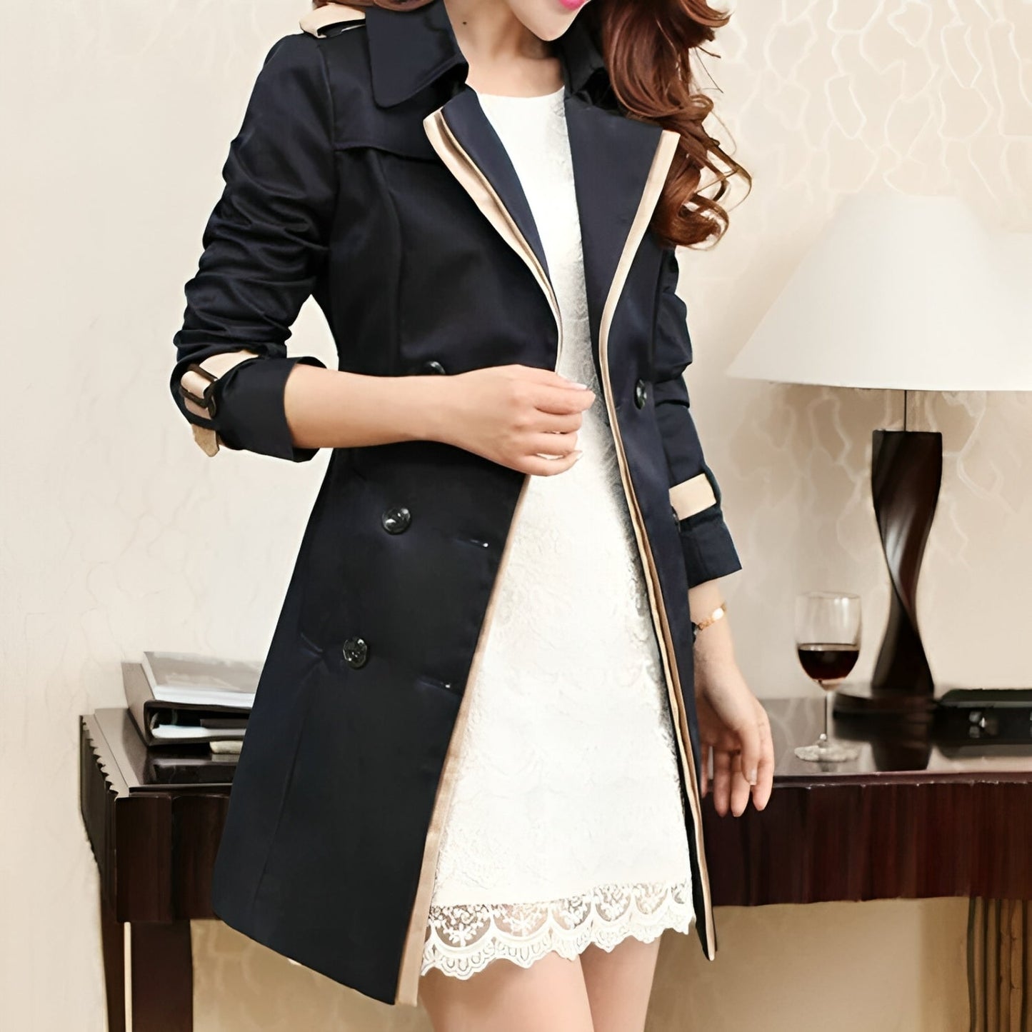 Trenchcoat Donna Tessuto Leggero Vestibilità Classica Autunnale