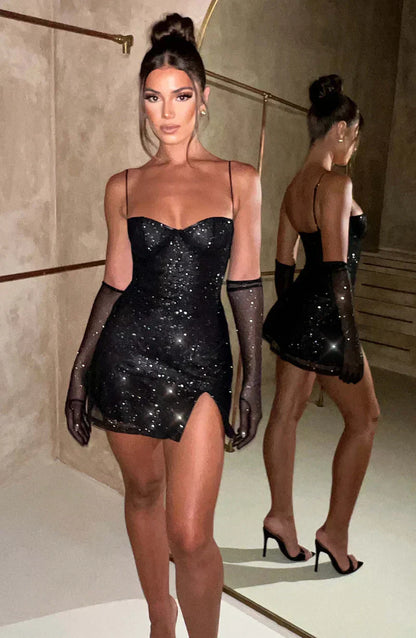 Abito Mini Donna Lucido con Guanti