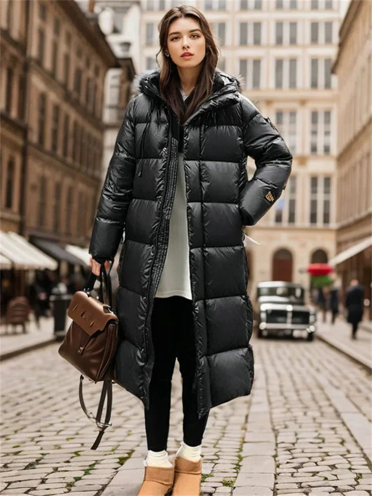 Giacca Imbottita Donna in Piuma Cappuccio Trapuntata Invernale