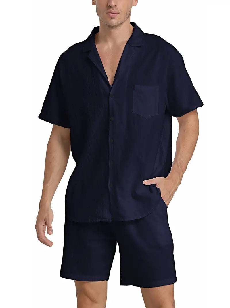 Completo Uomo Camicia Manica Corta con Bottoni e Pantaloncini