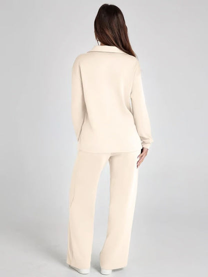 Completo Donna Maglione Scollo a V e Pantaloni Larghi Comodo Autunno