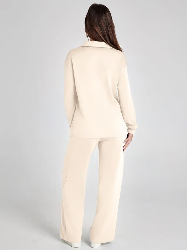 Completo Donna Felpa Scollo a V e Pantaloni Larghi Comodi
