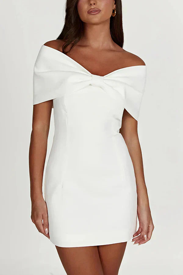 Abito Mini Donna Scollo Bardot Dettaglio Fiocco