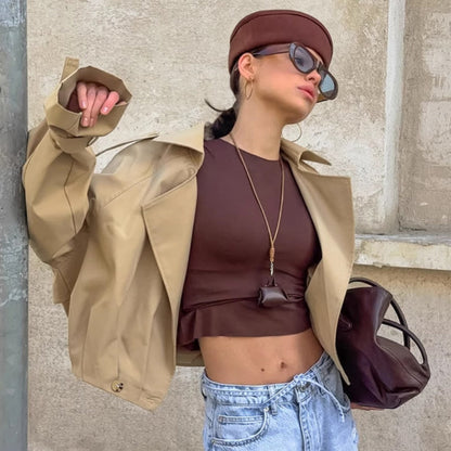Trench Coat Donna Tessuto Leggero Colletto Largo Manica Corta