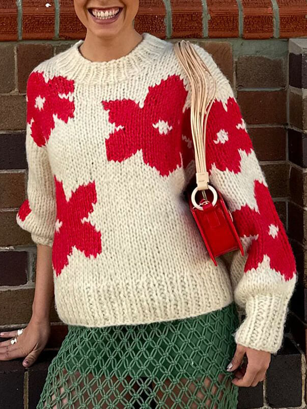 Maglione Unisex Girocollo con Motivo Floreale - Brentozzi