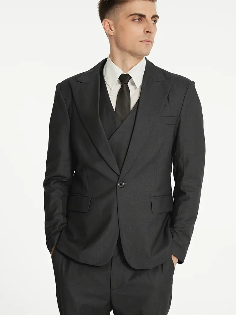 Completo Business Uomo Blazer Gilet e Pantaloni Taglio Classico
