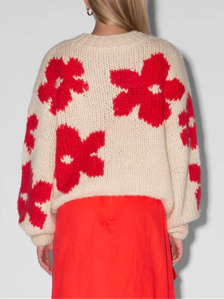 Maglione Unisex Girocollo con Motivo Floreale