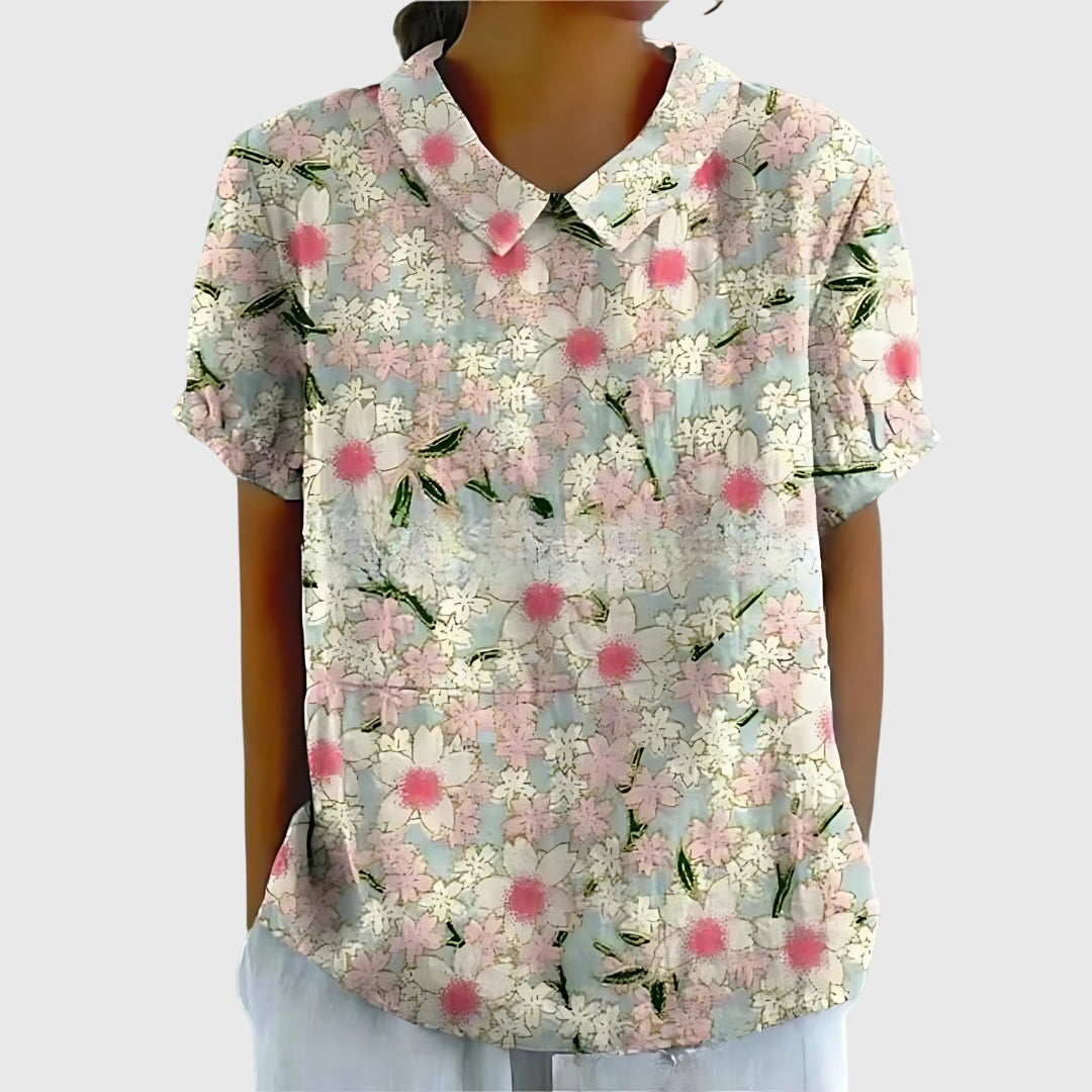 Blusa Donna con Colletto a Fiori Manica Corta