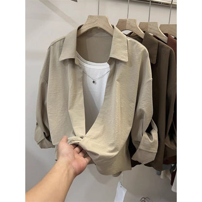 Blusa Donna Effetto Due-in-Uno Manica Lunga
