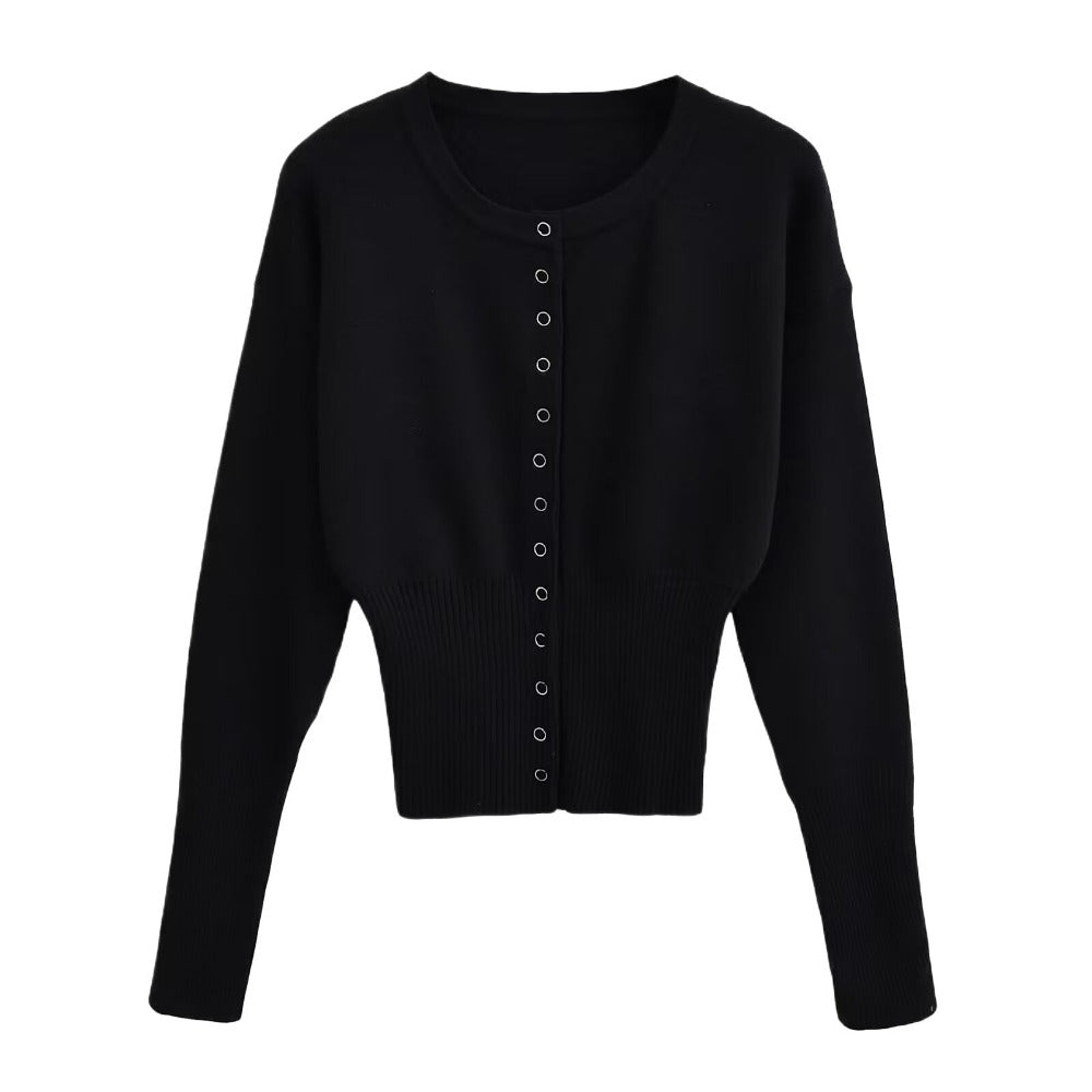 Cardigan Donna con Bottoni e Maniche Lunghe in Maglia