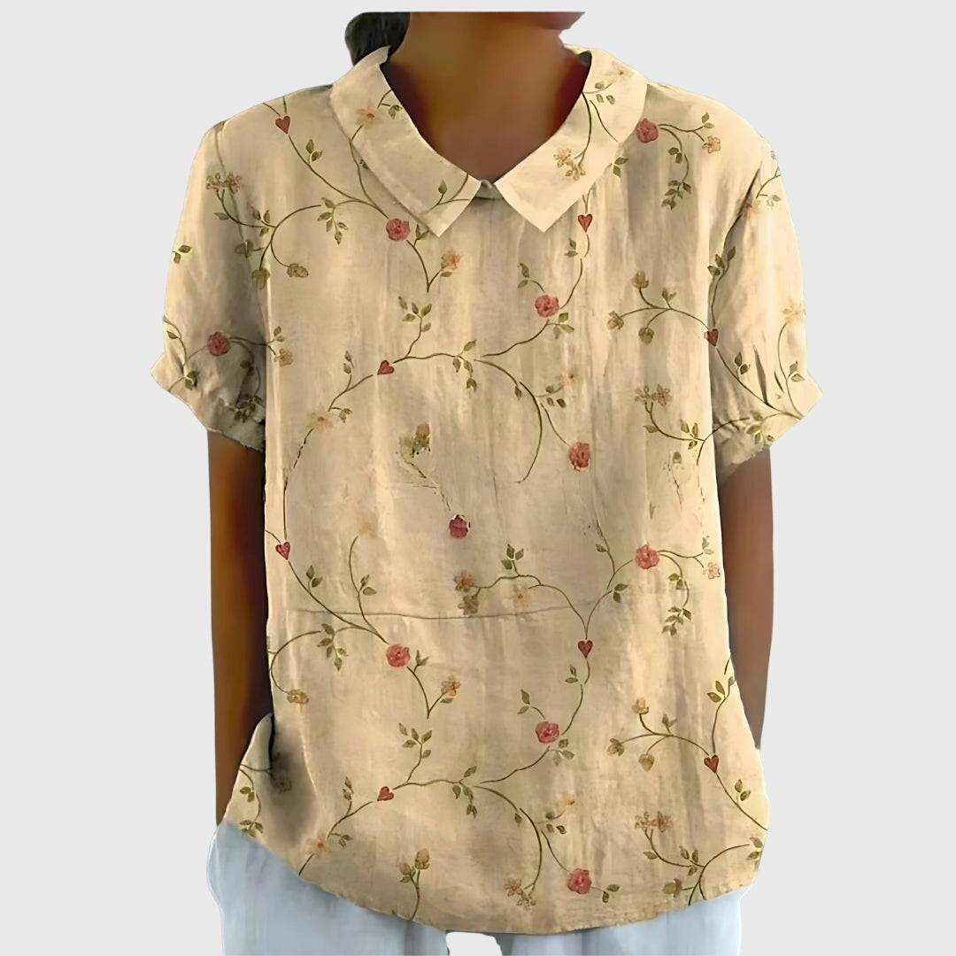 Blusa Donna con Colletto a Fiori Manica Corta