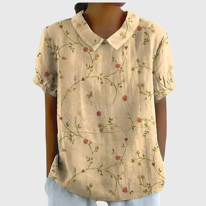 Blusa Donna con Colletto a Fiori Manica Corta