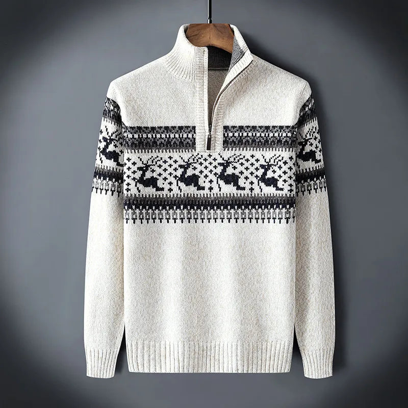 Maglione Uomo in Maglia Mezza Zip Motivo Stagionale - Brentozzi