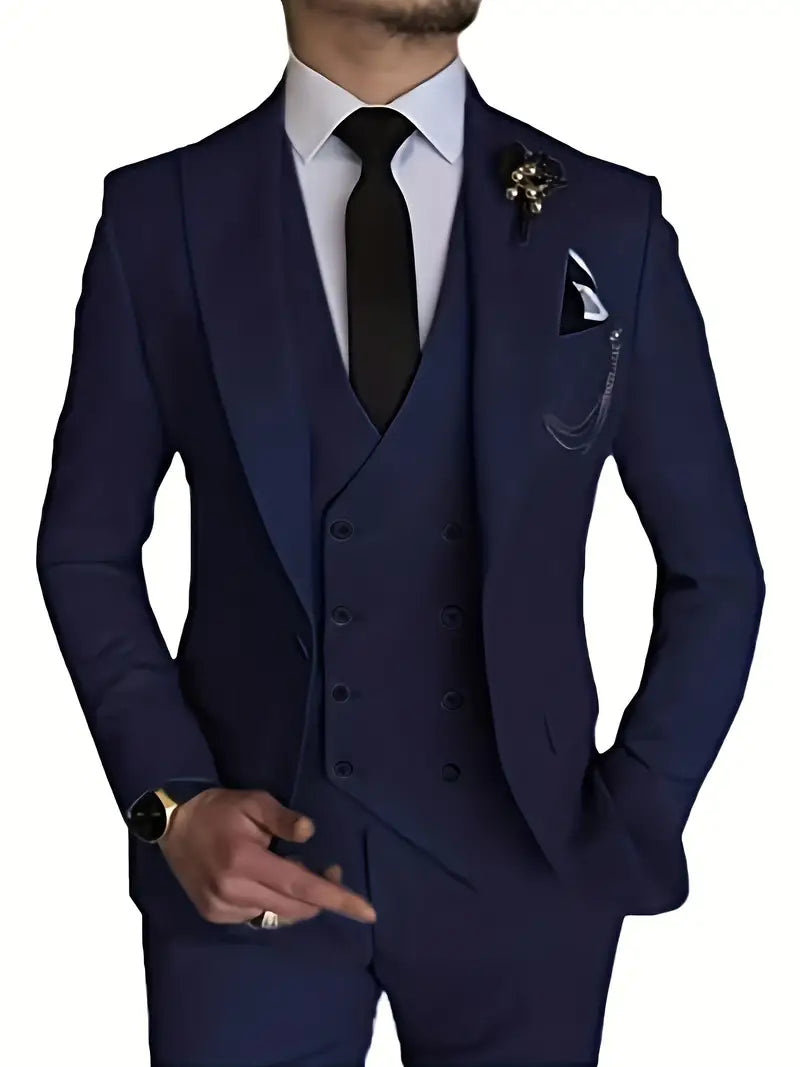 Completo Business Uomo Blazer Gilet e Pantaloni Taglio Classico