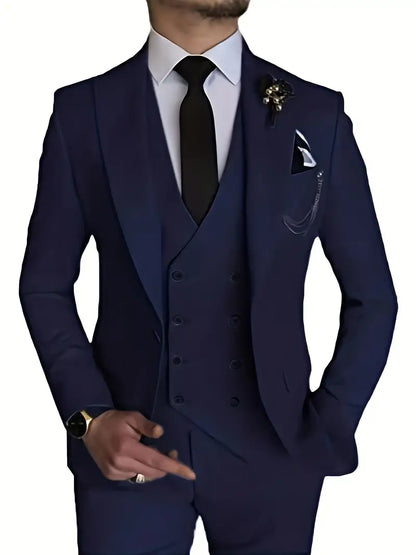 Completo Business Uomo Blazer Gilet e Pantaloni Taglio Classico
