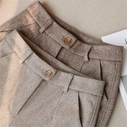 Pantaloni Donna Tessuto Spina di Pesce Vita Alta Slim - Brentozzi