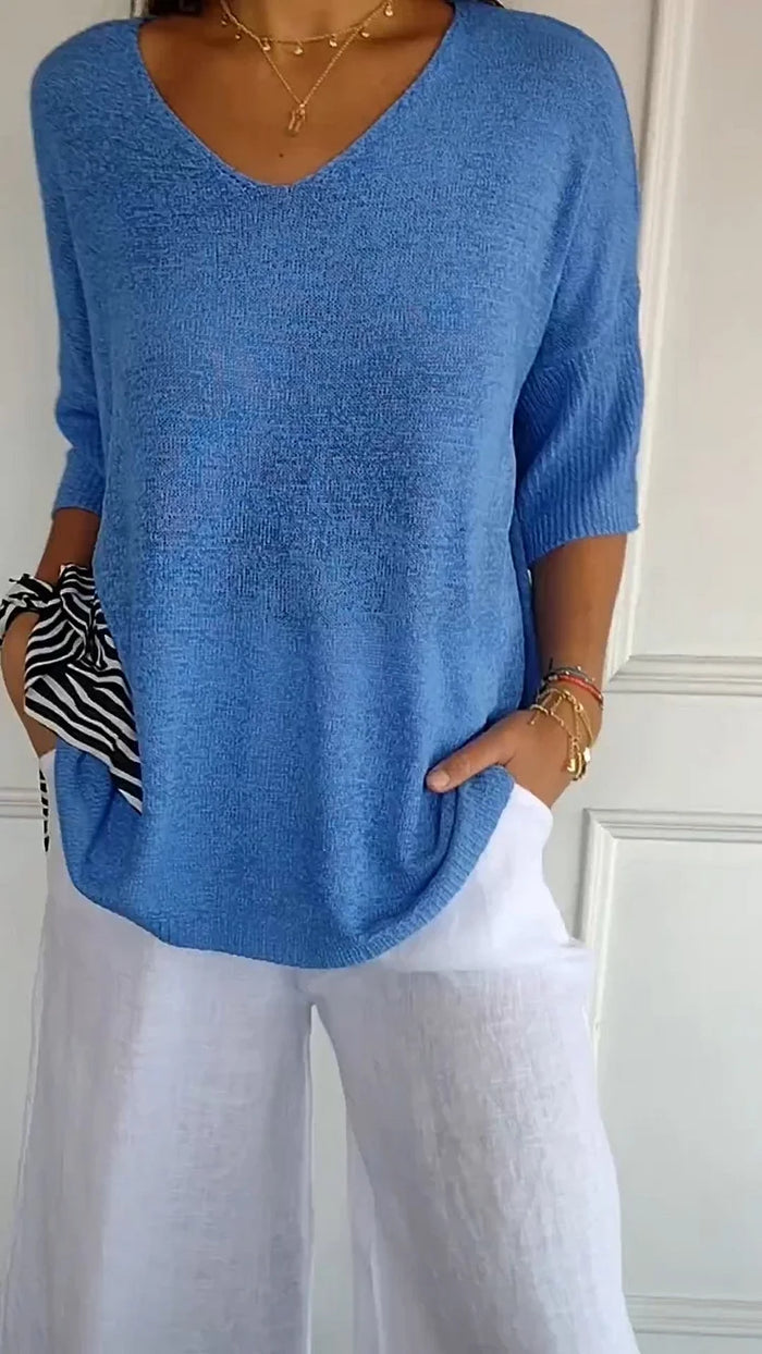 T-shirt Donna Scollo a V Manica Casual