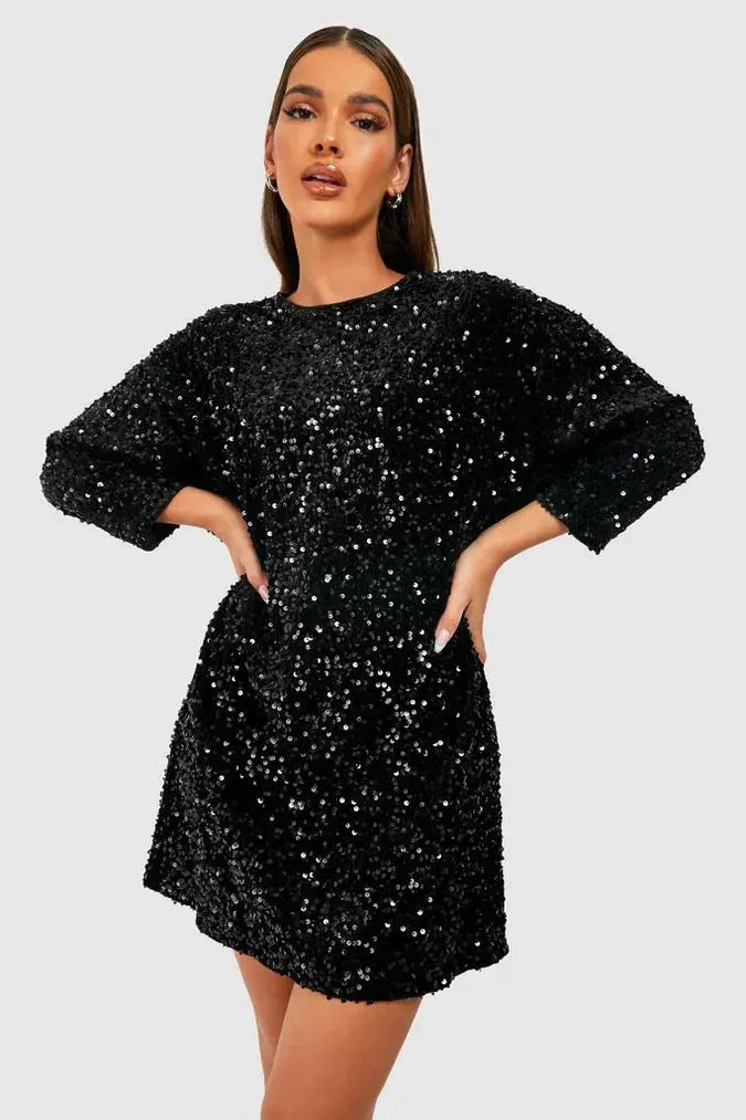 Abito Mini Donna Manica Lunga Linea Semplice Corto - Brentozzi