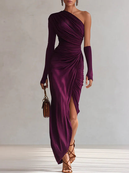 Abito Maxidress Donna Drappeggiato Asimmetrico - Brentozzi