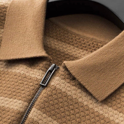 Polo Uomo Maglia a Righe Mezza Zip Manica Corta